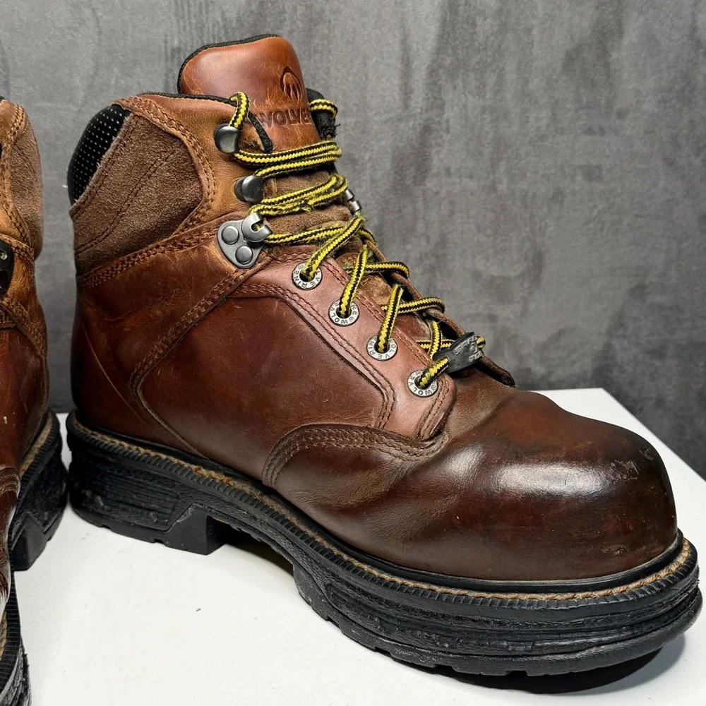 Wolverine‎ Raider Work Boots Mens 9 Brown Leather Waterproof Steel Toe Slip Res